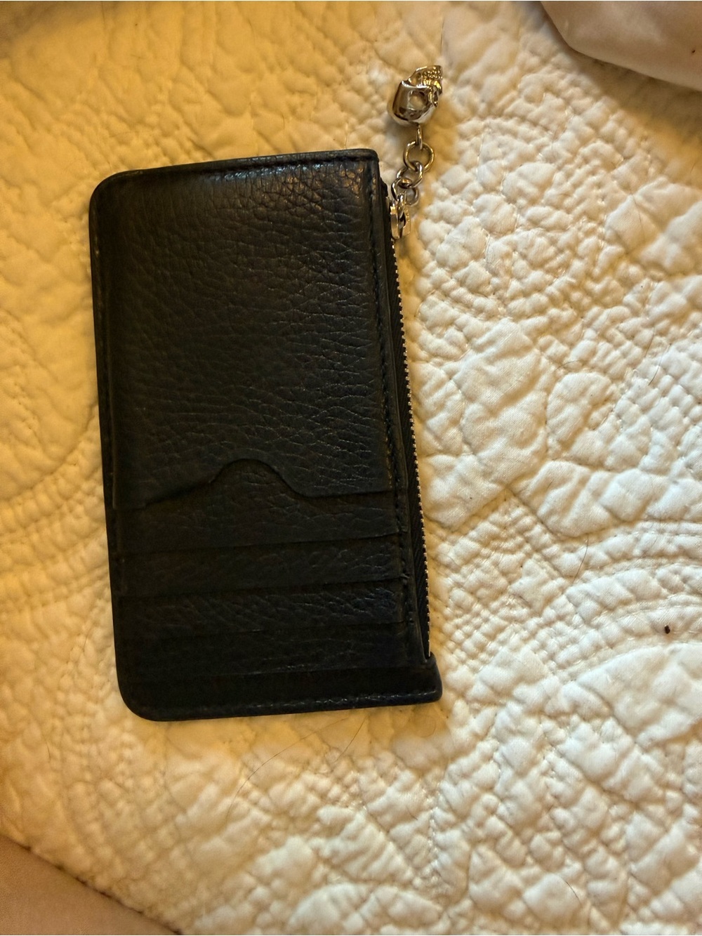 Alexander McQueen Black Leather Zip Card Holder with Keyring